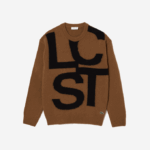 Men Lacoste V0ZN1448 Brown Black XP9 Classic Fit Contrast Lettering Wool Sweater - Image 5