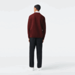Men Lacoste V0ZN1449 Bordeaux Orange 7H7 Classic Fit Contrast Lettering Wool Sweater - Image 3