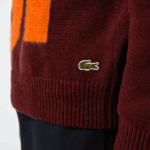 Men Lacoste V0ZN1449 Bordeaux Orange 7H7 Classic Fit Contrast Lettering Wool Sweater - Image 4