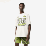Men Lacoste V0ZN144 White 70V Loose Fit Cotton Jersey Print T-Shirt