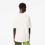 Men Lacoste V0ZN144 White 70V Loose Fit Cotton Jersey Print T-Shirt - Image 3