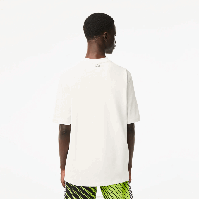 Men Lacoste V0ZN144 White 70V Loose Fit Cotton Jersey Print T-Shirt - Image 3