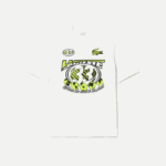 Men Lacoste V0ZN144 White 70V Loose Fit Cotton Jersey Print T-Shirt - Image 4