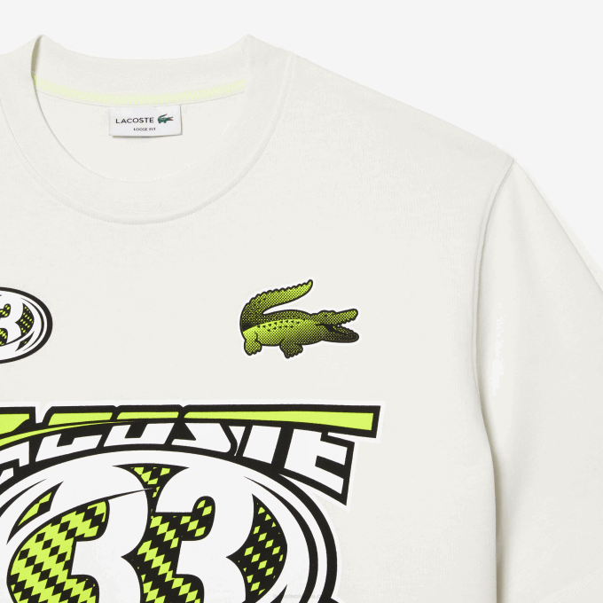 Men Lacoste V0ZN144 White 70V Loose Fit Cotton Jersey Print T-Shirt - Image 5