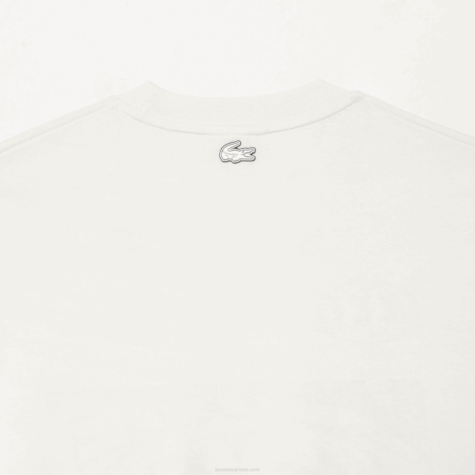 Men Lacoste V0ZN144 White 70V Loose Fit Cotton Jersey Print T-Shirt - Image 6