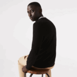 Men Lacoste V0ZN1450 Black 031 Organic Cotton Crew Neck Sweater - Image 3