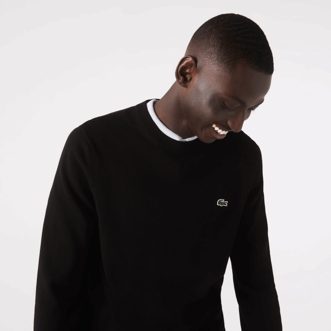 Men Lacoste V0ZN1450 Black 031 Organic Cotton Crew Neck Sweater - Image 4