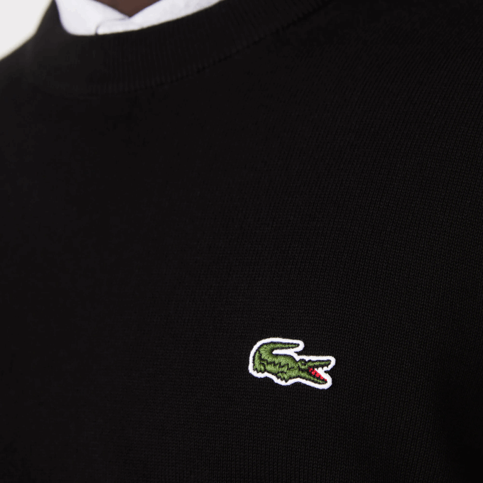 Men Lacoste V0ZN1450 Black 031 Organic Cotton Crew Neck Sweater - Image 6
