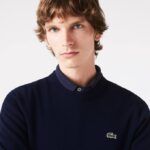 Men Lacoste V0ZN1451 Navy Blue 166 Organic Cotton Crew Neck Sweater