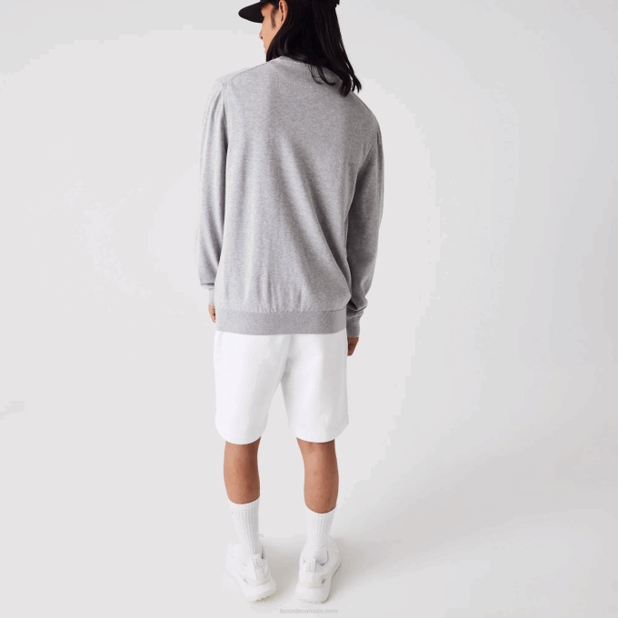 Men Lacoste V0ZN1452 Grey Chine CCA Organic Cotton Crew Neck Sweater - Image 3
