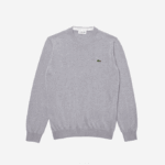 Men Lacoste V0ZN1452 Grey Chine CCA Organic Cotton Crew Neck Sweater - Image 5