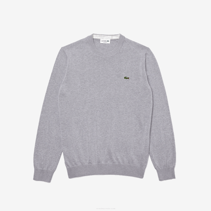 Men Lacoste V0ZN1452 Grey Chine CCA Organic Cotton Crew Neck Sweater - Image 5