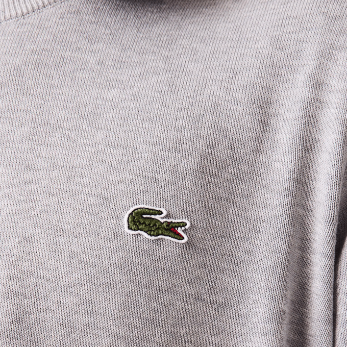 Men Lacoste V0ZN1452 Grey Chine CCA Organic Cotton Crew Neck Sweater - Image 6