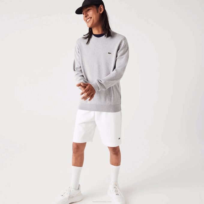 Men Lacoste V0ZN1452 Grey Chine CCA Organic Cotton Crew Neck Sweater - Image 1