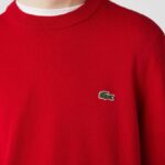 Men Lacoste V0ZN1453 Red 240 Organic Cotton Crew Neck Sweater - Image 3