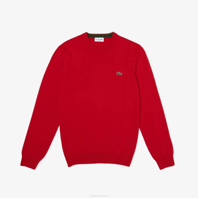 Men Lacoste V0ZN1453 Red 240 Organic Cotton Crew Neck Sweater - Image 4