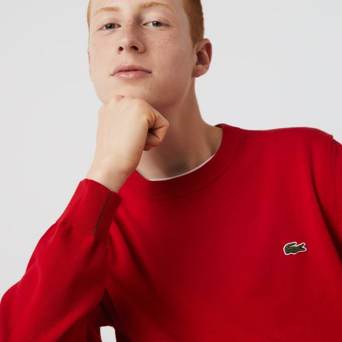Men Lacoste V0ZN1453 Red 240 Organic Cotton Crew Neck Sweater - Image 5