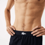 Men Lacoste V0ZN1454 Navy Blue White 525 Crocodile Print And Branded Stretch Cotton Indoor Shorts - Image 4