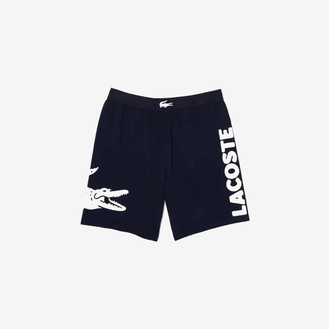 Men Lacoste V0ZN1454 Navy Blue White 525 Crocodile Print And Branded Stretch Cotton Indoor Shorts - Image 5