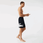 Men Lacoste V0ZN1454 Navy Blue White 525 Crocodile Print And Branded Stretch Cotton Indoor Shorts - Image 6