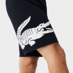 Men Lacoste V0ZN1454 Navy Blue White 525 Crocodile Print And Branded Stretch Cotton Indoor Shorts - Image 9
