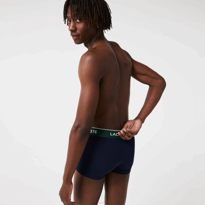 Men Lacoste V0ZN1455 Green Red Navy Blue HY0 Pack Of 3 Navy Casual Boxer Briefs With Contrasting Waistband - Image 3