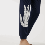 Men Lacoste V0ZN1456 Navy Blue White 525 Crocodile Print Stretch Cotton Pajama Pants - Image 4