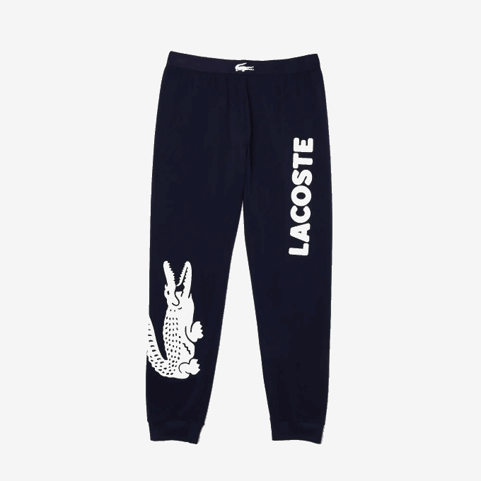 Men Lacoste V0ZN1456 Navy Blue White 525 Crocodile Print Stretch Cotton Pajama Pants - Image 5