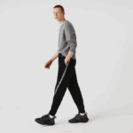 Men Lacoste V0ZN1459 Black 031 Printed Bands Trackpants - Image 2