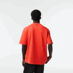 Men Lacoste V0ZN145 Orange 02K Loose Fit Cotton Jersey Print T-Shirt - Image 3