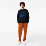 Men Lacoste V0ZN1464 Black Blue 985 Branded Contrast Crocodile Blend Alpaca Sweater - Image 2