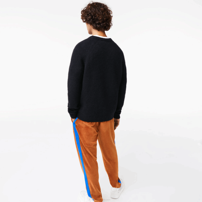 Men Lacoste V0ZN1464 Black Blue 985 Branded Contrast Crocodile Blend Alpaca Sweater - Image 3
