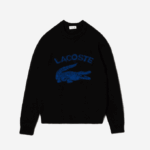 Men Lacoste V0ZN1464 Black Blue 985 Branded Contrast Crocodile Blend Alpaca Sweater - Image 5