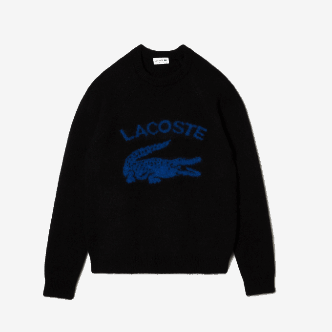 Men Lacoste V0ZN1464 Black Blue 985 Branded Contrast Crocodile Blend Alpaca Sweater - Image 5