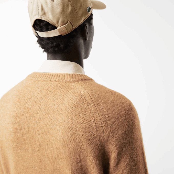Men Lacoste V0ZN1465 Beige White FP9 Branded Contrast Crocodile Blend Alpaca Sweater - Image 5