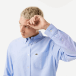 Men Lacoste V0ZN1466 Blue HBP Regular Fit Oxford Cotton Shirt - Image 2