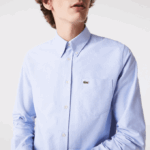 Men Lacoste V0ZN1466 Blue HBP Regular Fit Oxford Cotton Shirt - Image 3