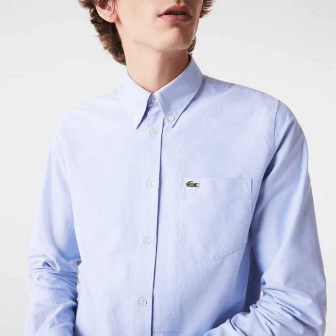 Men Lacoste V0ZN1466 Blue HBP Regular Fit Oxford Cotton Shirt - Image 3