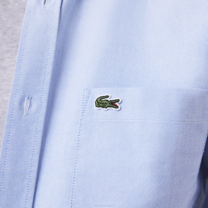 Men Lacoste V0ZN1466 Blue HBP Regular Fit Oxford Cotton Shirt - Image 6