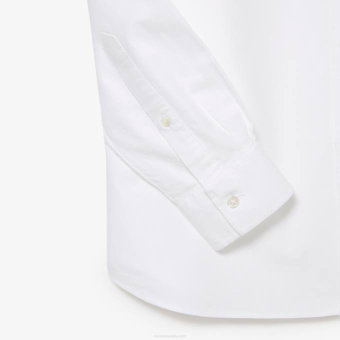 Men Lacoste V0ZN1467 White 001 Regular Fit Oxford Cotton Shirt - Image 3