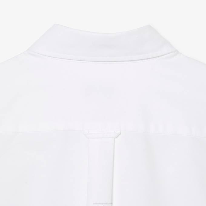 Men Lacoste V0ZN1467 White 001 Regular Fit Oxford Cotton Shirt - Image 4