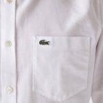 Men Lacoste V0ZN1467 White 001 Regular Fit Oxford Cotton Shirt - Image 5