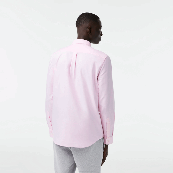Men Lacoste V0ZN1468 Light Pink ADY Regular Fit Oxford Cotton Shirt - Image 3