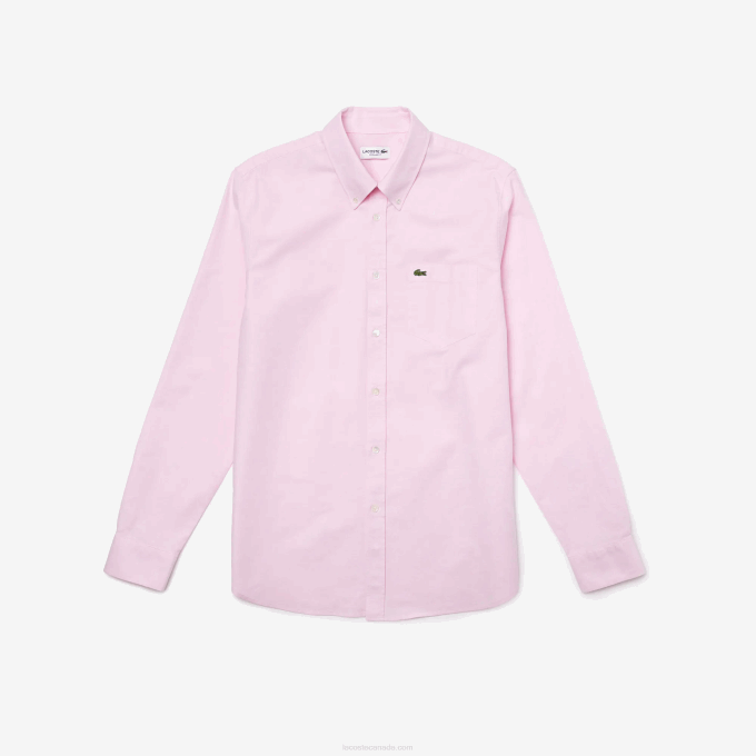 Men Lacoste V0ZN1468 Light Pink ADY Regular Fit Oxford Cotton Shirt - Image 5