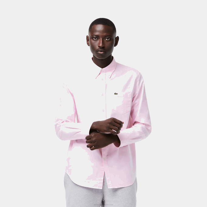 Men Lacoste V0ZN1468 Light Pink ADY Regular Fit Oxford Cotton Shirt - Image 1