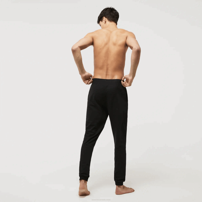Men Lacoste V0ZN1469 Black White 258 Crocodile Design Cotton Fleece Blend Indoor Pants - Image 3