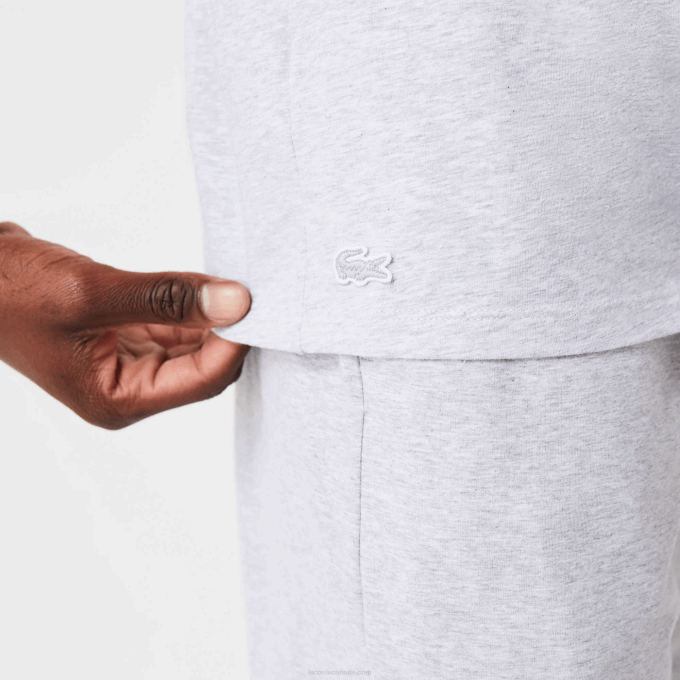Men Lacoste V0ZN1472 Grey Chine CCA Short Sleeve Three-Tone Round Neck Pajamas T-Shirt - Image 5