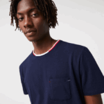 Men Lacoste V0ZN1473 Navy Blue 166 Short Sleeve Three-Tone Round Neck Pajamas T-Shirt - Image 2