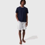 Men Lacoste V0ZN1473 Navy Blue 166 Short Sleeve Three-Tone Round Neck Pajamas T-Shirt