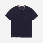 Men Lacoste V0ZN1473 Navy Blue 166 Short Sleeve Three-Tone Round Neck Pajamas T-Shirt - Image 4